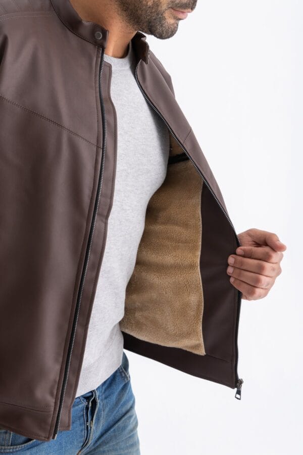 Brown Leather Jacket Front zipper - Image 5