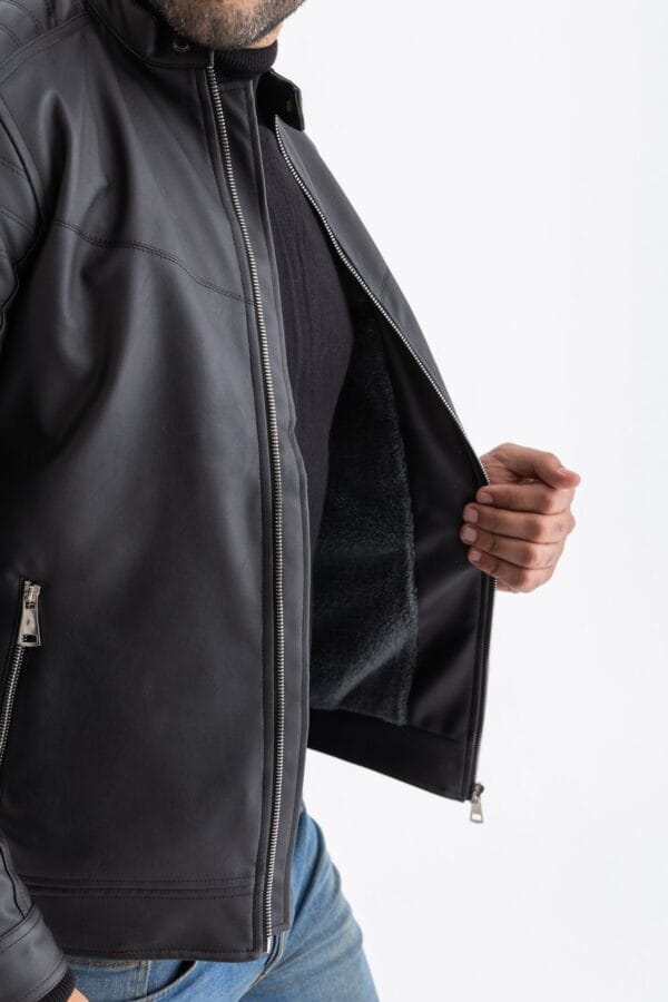 Black Leather Jacket  front zipper - Image 4