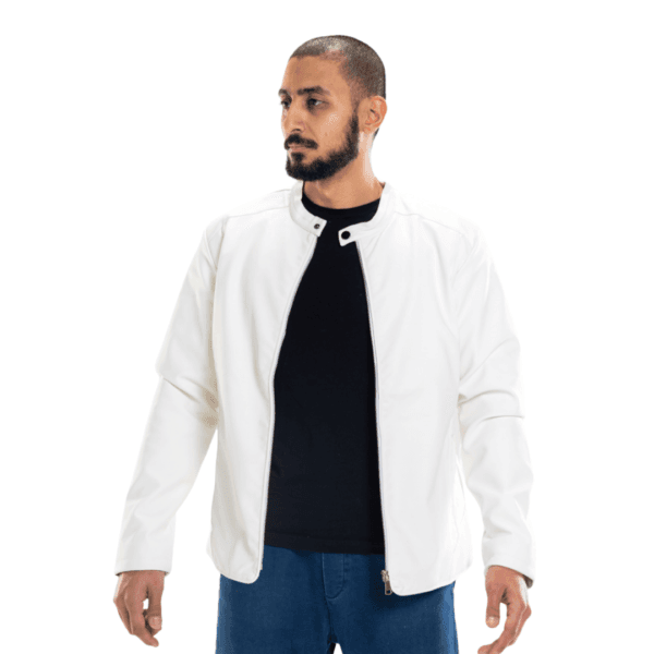 White Streamline Leather Jacket - Image 2