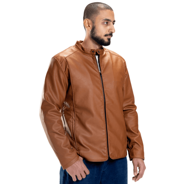 Brown Streamline Leather Jacket - Image 3