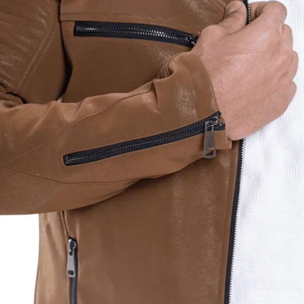 Brown Glossy Leather Jacket - Image 6