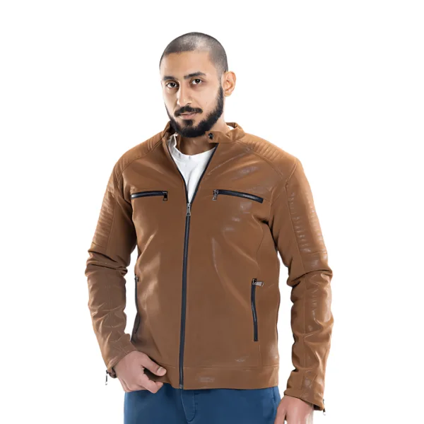 Brown Glossy Leather Jacket - Image 3