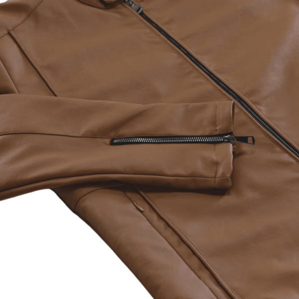 Brown Streamline Leather Jacket - Image 8