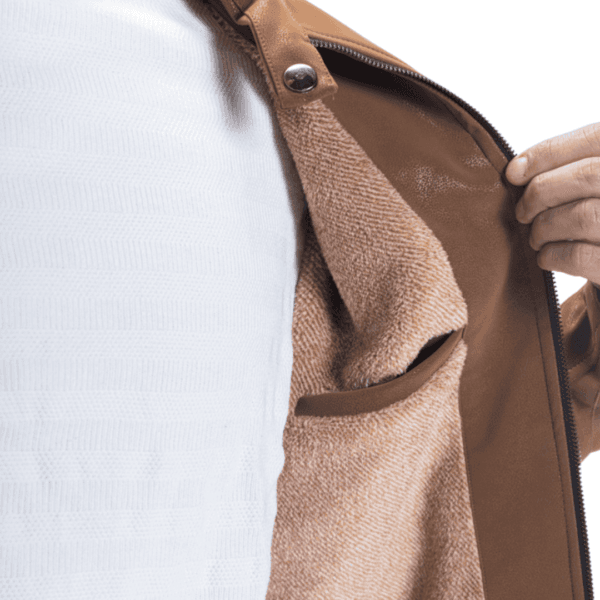 Brown Glossy Leather Jacket - Image 5