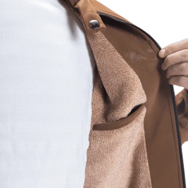Brown Glossy Leather Jacket - Image 5
