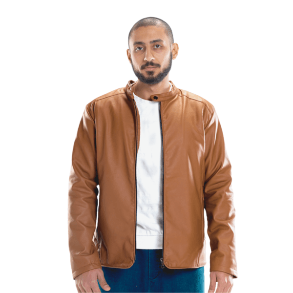 Brown Streamline Leather Jacket - Image 2