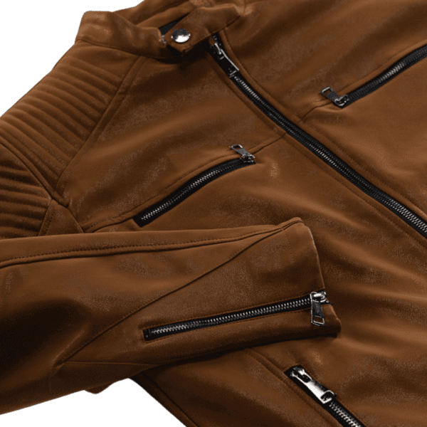 Brown Glossy Leather Jacket - Image 8