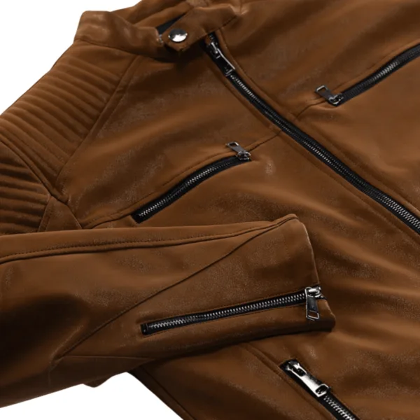 Brown Glossy Leather Jacket - Image 8