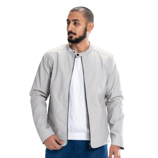 Grey Streamline Leather Jacket - Image 3
