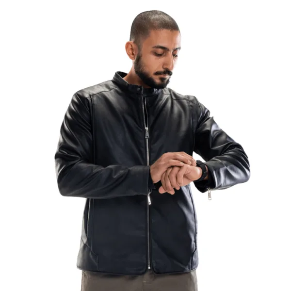 Black Streamline Leather Jacket - Image 2