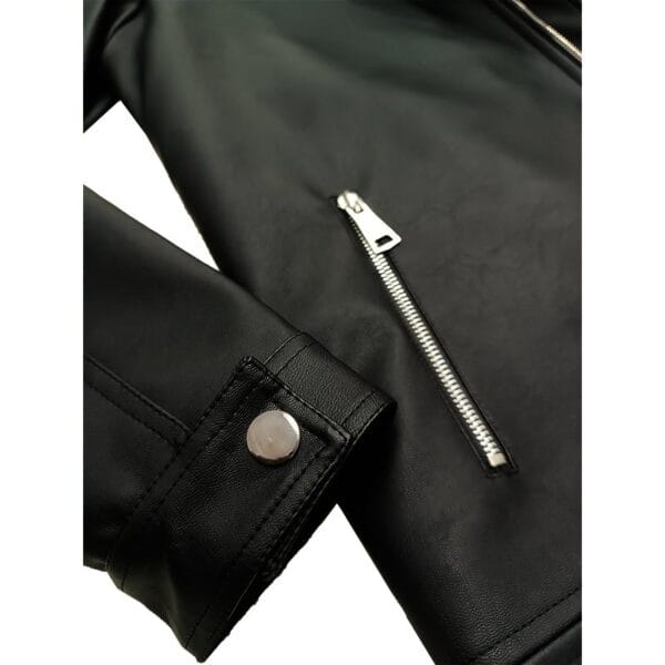 Black Leather Jacket  front zipper - Image 6